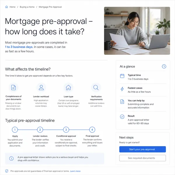 A homebuyer reviewing a mortgage pre-approval letter at a kitchen table with financial documents and a laptop open beside them